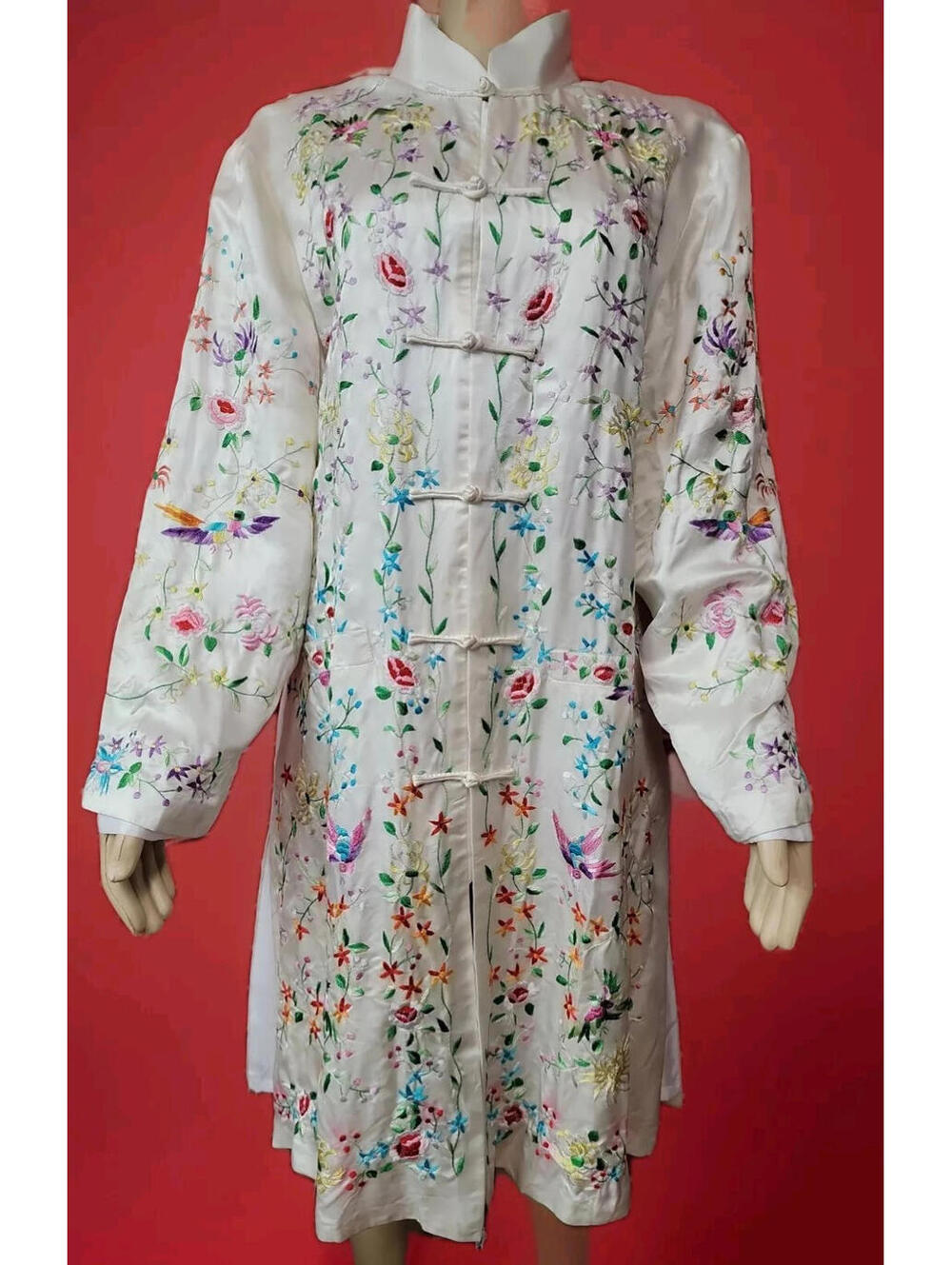 B B J Oriental ARTSY Kimono Dress Vintage FITS S/M Embroidered Multicolor #C
